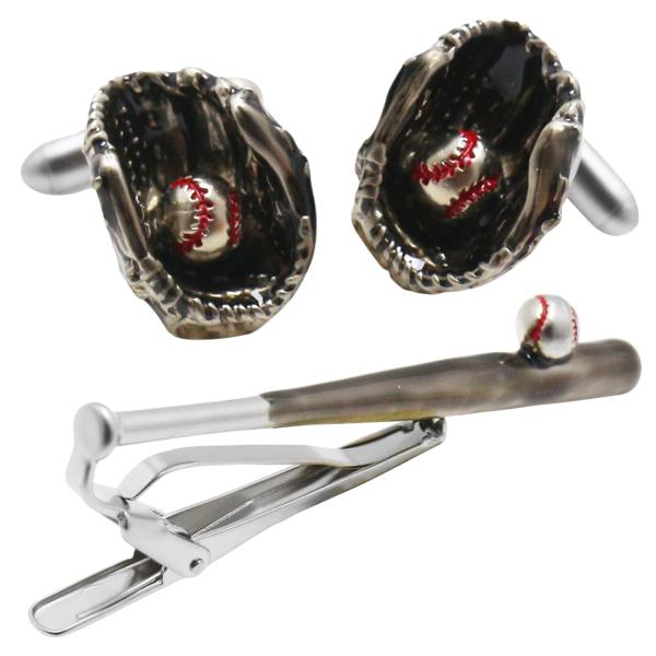 SWANK スワンク カフス ネクタイピン セット 野球 グローブ バット ブラック カフスボタン ...