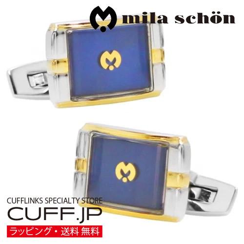 ミラ ショーン カフス ブルー ゴールド カフスボタン カフリンクス mila schon メンズア...