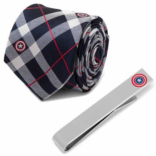 Marvel キャプテン アメリカ プレイド ネクタイ ネクタイピン セット
