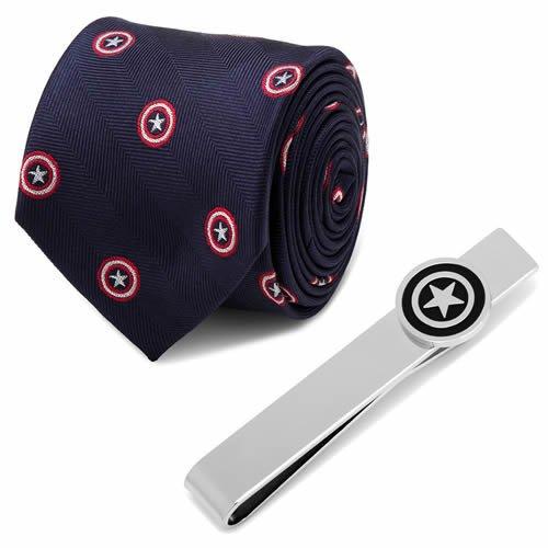 Marvel キャプテン アメリカ ネイビー ネクタイ ネクタイピン セット