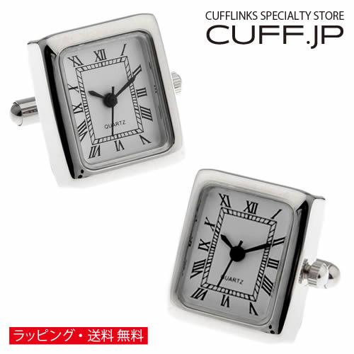 カフスボタン カフス シルバー スクエアー 時計付 カフリンクス メンズアクセサリー