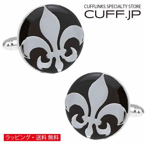カフスボタン カフス ブラック フルール ド リス 百合の紋章 カフリンクス メンズアクセサリー