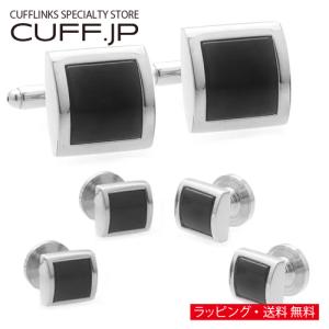 カフスボタン スタッドボタン セット シルバー ライン オニキス カフス