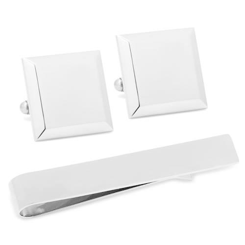 カフス ネクタイピン セット ステンレス ベベル エッジ カフリンクス タイバー Ox &amp; Bull...