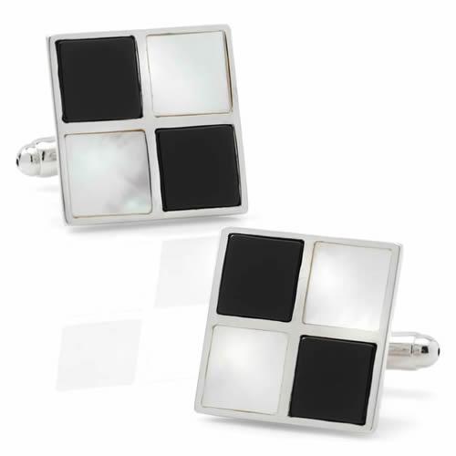 カフス カフスボタン マザーオブパール オニキス チェック カフリンクス Ox &amp; Bull Tra...