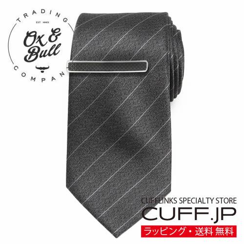 Ox &amp; Bull Trading Co ウーブン グレー ストライプ ネクタイ ネクタイピン セッ...