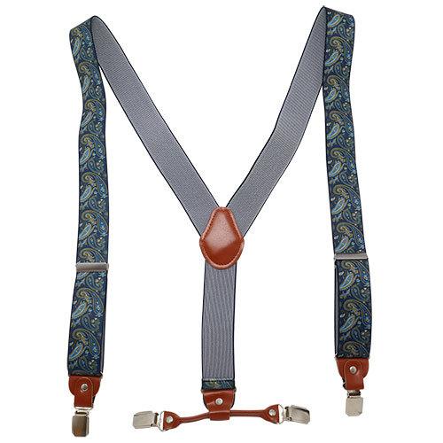 サスペンダー クリップ Y型 ペイズリー ブルー