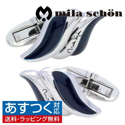 ミラ ショーン カフス カフスボタン ネイビー ウェーブ カフリンクス mila schon メンズ...