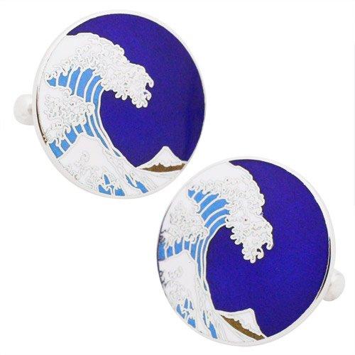 カフス 東京七宝 北斎 神奈川沖浪裏 青 カフスボタン カフリンクス