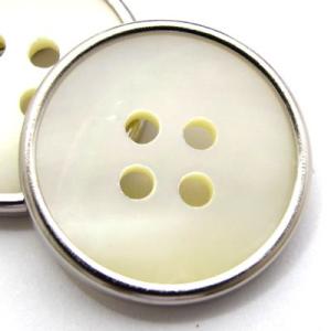 （訳あり）金属に平らな天然貝を嵌めこんだ 四つ穴 ボタン（1243） CPB-094 13mm バレ...