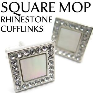 メンズ アクセサリー Basic 5000 スクウェア MOP ラインストーン カフス（白蝶貝）カフ...