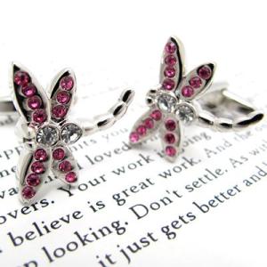 メンズ アクセサリー Simple 2500 クリスタル とんぼ カフス（ピンク）カフスボタン カフ...