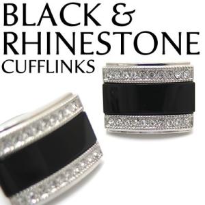 メンズ アクセサリー Basic 5000 ブラック &amp; ラインストーン カフス カフスボタン カフ...