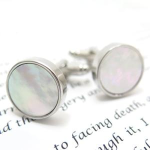 メンズ アクセサリー Simple 2500 ラウンド白蝶貝カフス