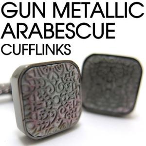 メンズ アクセサリー Value 3500 ガンメタリック アラベスク カフス（黒蝶貝）カフスボタン...