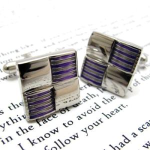 メンズ アクセサリー Simple 2500 チェッカード ボーダー カフス(パープル）カフスボタン...