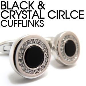 メンズ アクセサリー Value 3500 ブラック&amp;クリスタル サークル カフス カフスボタン カ...