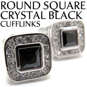 メンズ アクセサリー Basic 5000 ラウンド スクエア クリスタル カフス（ブラック）カフス...