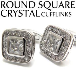 メンズ アクセサリー Basic 5000 ラウンド スクエア クリスタル カフス カフスボタン カ...
