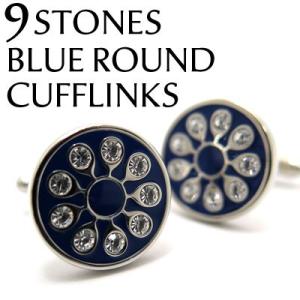 メンズ アクセサリー Value 3500 9ストーン ブルー ラウンド カフス カフスボタン カフ...
