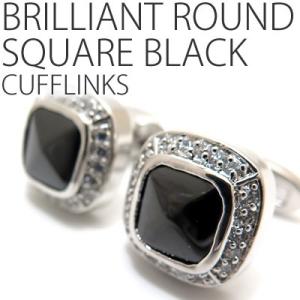 メンズ アクセサリー ブリリアントラウンドスクエアカフス（ブラック） (カフスボタン カフリンクス) Lumie 8500 父の日｜cufflink