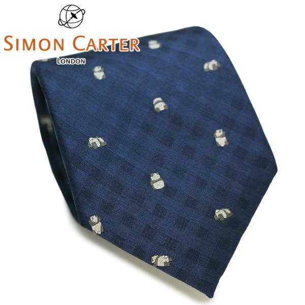 ネクタイ ブランド SIMON CARTER サイモン・カーター パンダ ギンガムチェック シルク ...