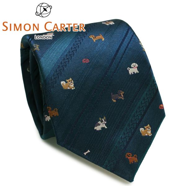 ネクタイ ブランド SIMON CARTER サイモン・カーター 犬 ストライプ シルク ネクタイ（...