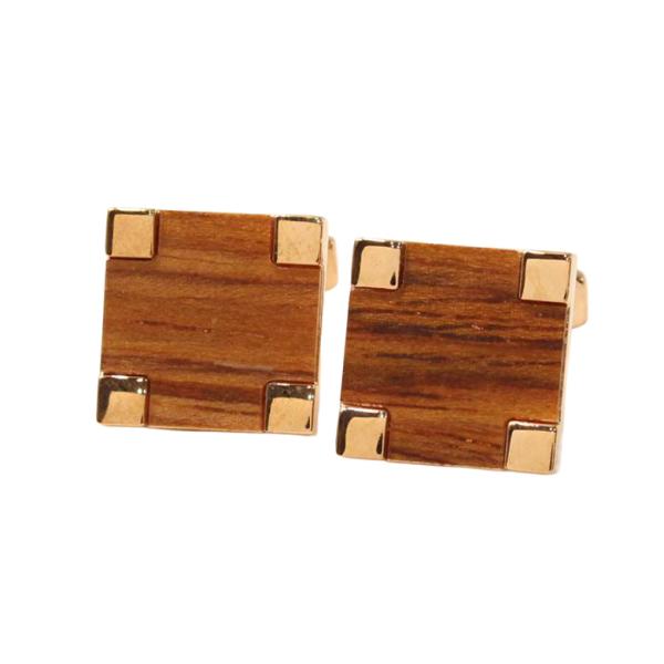 木目調 木製風 ウッド ウッディ スクエア ローズゴールド カフス カフリンクス カフスボタン