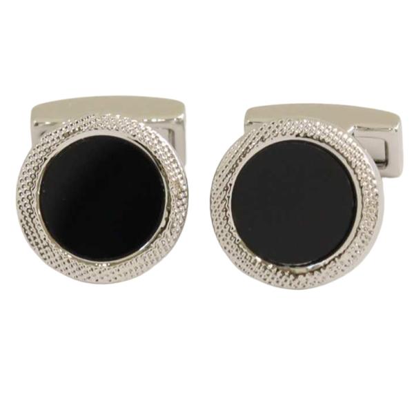 オニキス シルバー チェック エッジ カフス カフリンクス カフスボタン