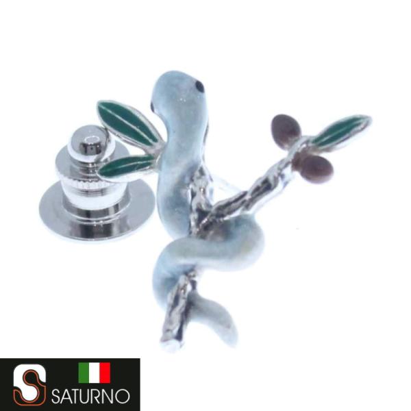 SATURNO サツルノ ラペルピン  蛇 へび ヘビ 巳年 オリーブの木 水色 イタリア製 サツル...