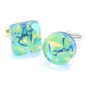 カフス カフスボタン 全4種 ムラーノ ベネチアンガラス ゴールド アクア メンズ カフスマニア プレゼント