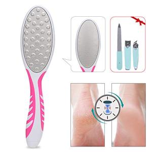 軽石 フットファイル 角質取り かかと角質取り両面足ヤスリ 角質リムーバステンレス製の足ヤスリ シリコーンのハンドル 乾湿足用フットケアセットに適用す
