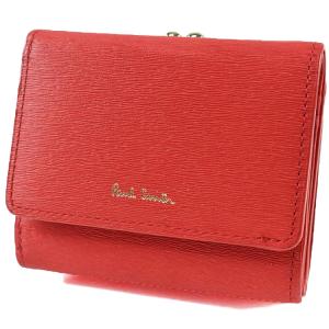 【新品】ポールスミス✨️ストローグレインレザー 三つ折り財布 コーラル がま口 Paul Smith（ポール・スミス） 財布 レディース 三つ折り がま口 ミニ