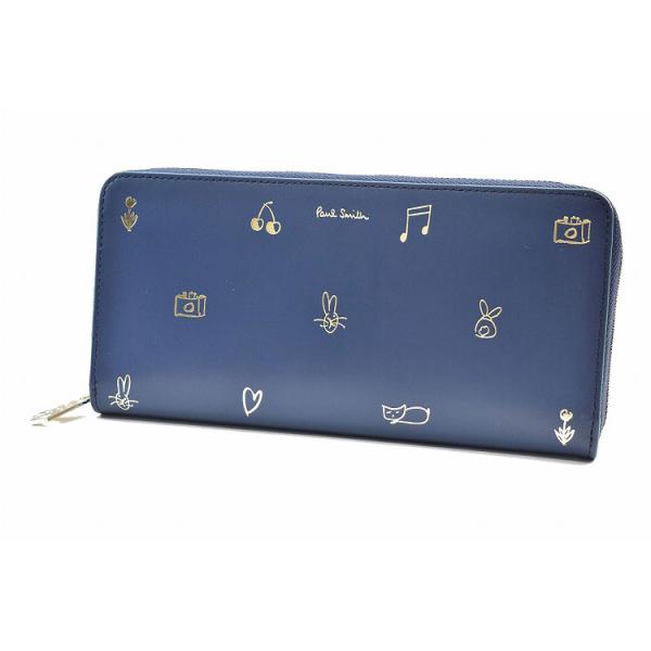 ポールスミス 財布 長財布 レディース ネイビー ラウンドファスナ― さいふ お財布 ブランド 本革...