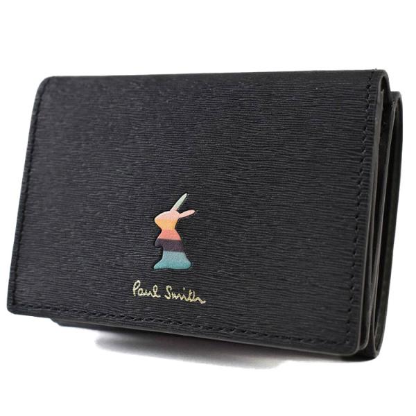 財布 レディース ミニ財布 ポールスミス 三つ折り財布 黒 ブラック マーケトリーバニー フラップ ...