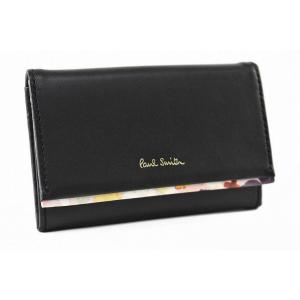 名刺入れ カードケース レディース ポールスミス ブランド PaulSmith ペタルプリントトリム フラップ 専用箱付 ブラック 本革 PWD512｜cuore777