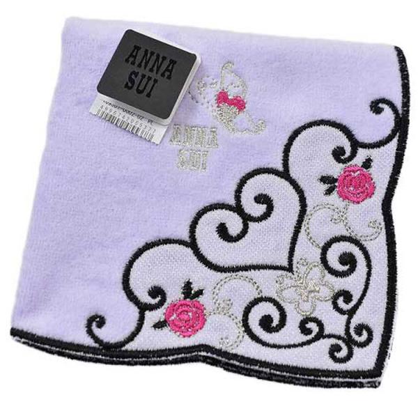 アナスイ タオルハンカチ 1枚 レディース ブランド パープル ハート バタフライ ローズ 刺繍 女...