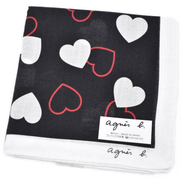 ハンカチ レディース 1枚 アニエスベー ブラック 黒 ホワイト 白 ハート プリント ロゴ おしゃ...