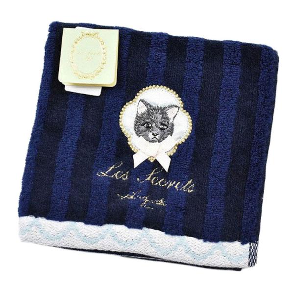 ラデュレ タオルハンカチ ハンカチ 1枚 レディース ブランド ネイビー ストライプ ねこ 猫 キャ...