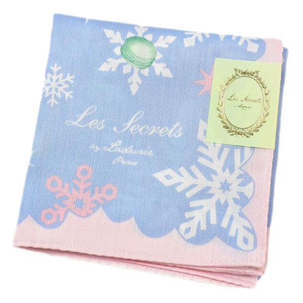 ラデュレ ハンカチ 1枚 レディース ブランド パウダーブルー  ピンク スノークリスタル プリント...