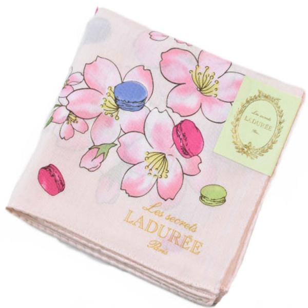 ラデュレ ハンカチ 1枚 レディース ブランド ピンク フラワー 桜 マカロン プリント 女性 婦人