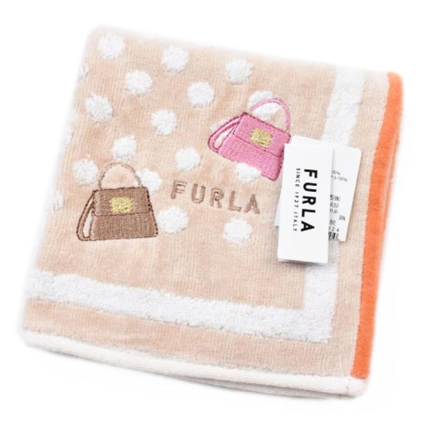 タオルハンカチ フルラ 1枚 レディース ブランド ベージュ 白 ホワイト ドット バッグ ロゴ 刺...