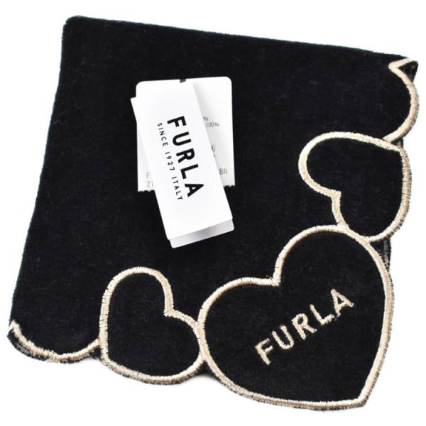 ミニタオル フルラ 1枚 レディース ハンカチ ブラック ハート ロゴ スカラップ 刺繍 ギフト か...