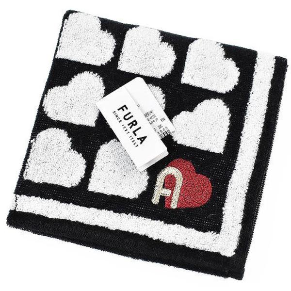 タオル ハンカチ レディース フルラ 1枚 ブラック ホワイト ハート ライン ロゴ 刺繍 プレゼン...