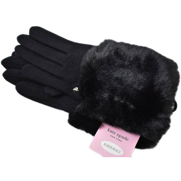 ケイトスペード ニューヨーク 手袋 レディース ウール カシミヤ混 フェイクファー ロゴチャーム ブ...
