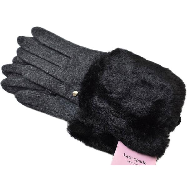 手袋 ケイトスペード ニューヨーク レディース ウール カシミヤ混 フェイクファー スマホ対応 グレ...