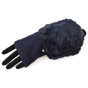 手袋 指なし ケイトスペード ニューヨーク  レディース カシミヤ混 ファー 紺 ネイビー 21-2...