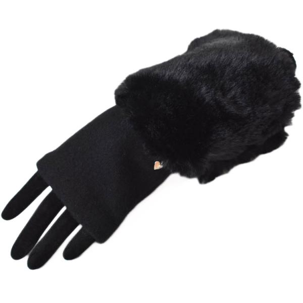 手袋 指なし レディース ブランド ケイトスペード ニューヨーク カシミヤ混 ファー ブラック 21...