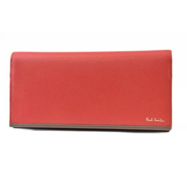 ポールスミス 長財布 財布 メンズ かぶせ長財布 かぶせ サフィアーノ 赤 レッド トープ 男性 紳...