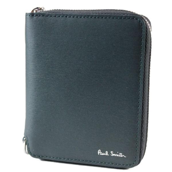 財布 メンズ コンパクト 二つ折り財布 ポールスミス ラウンドファスナー 小銭入れなし ストローグレ...
